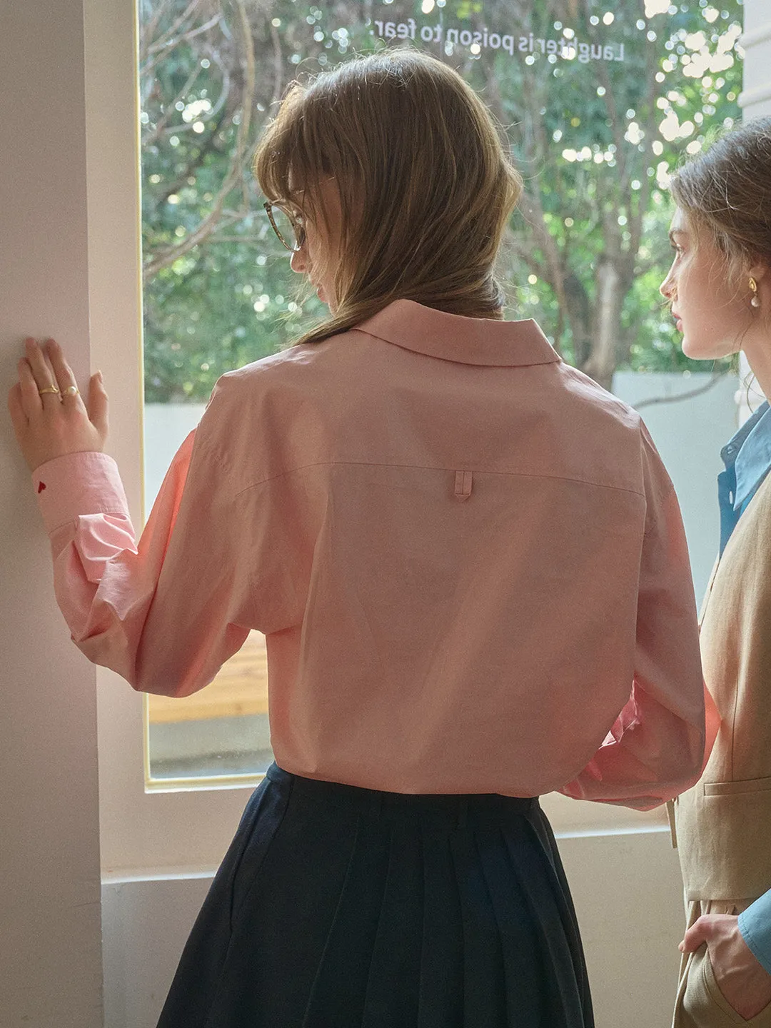 Claire Simple Lapel Pocket Blouse - Blue