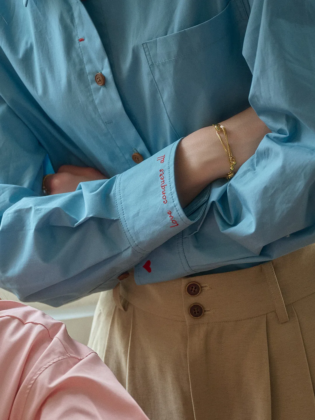 Claire Simple Lapel Pocket Blouse - Pink