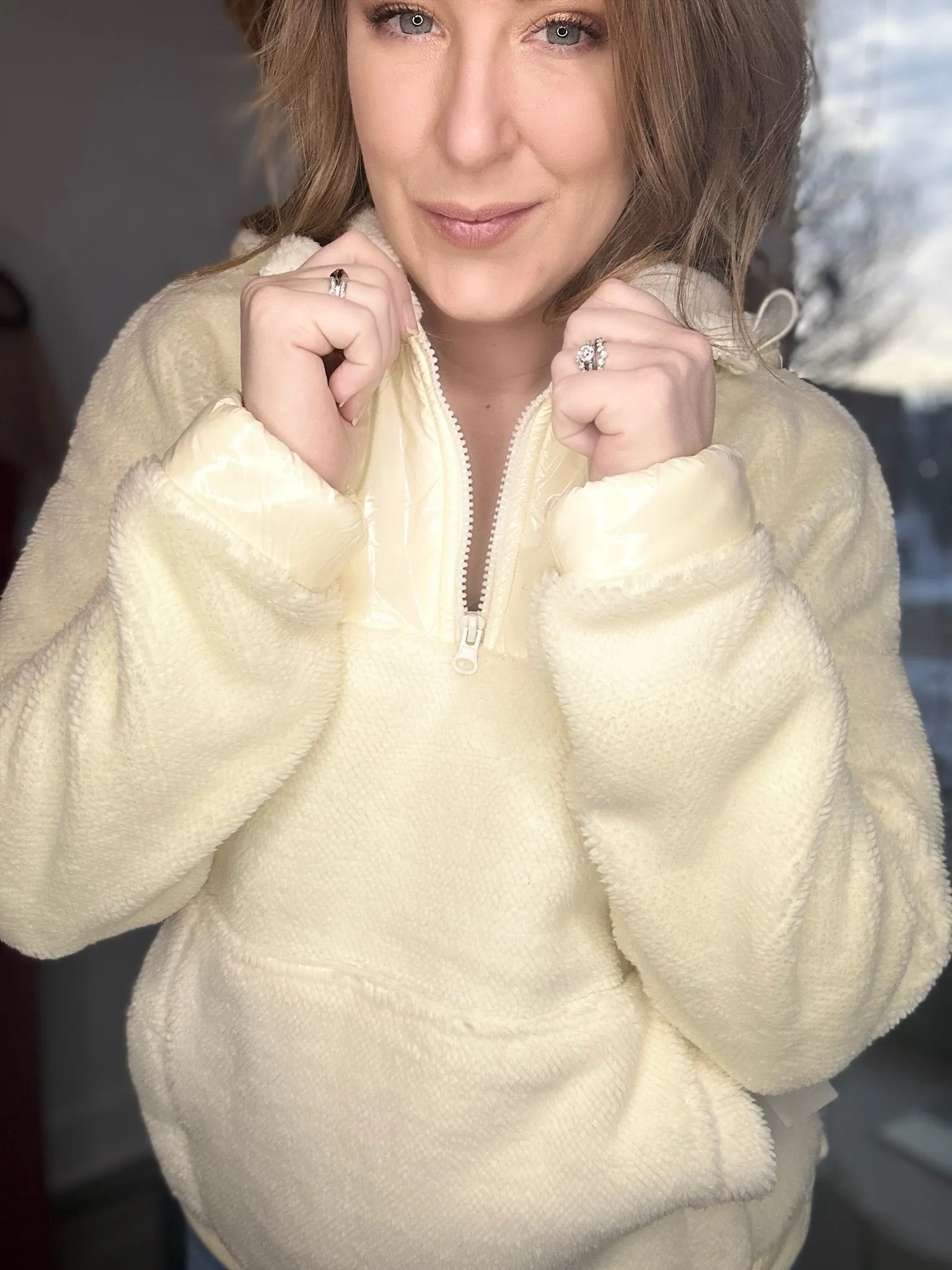 Cream Plush Half Zip Hoodie