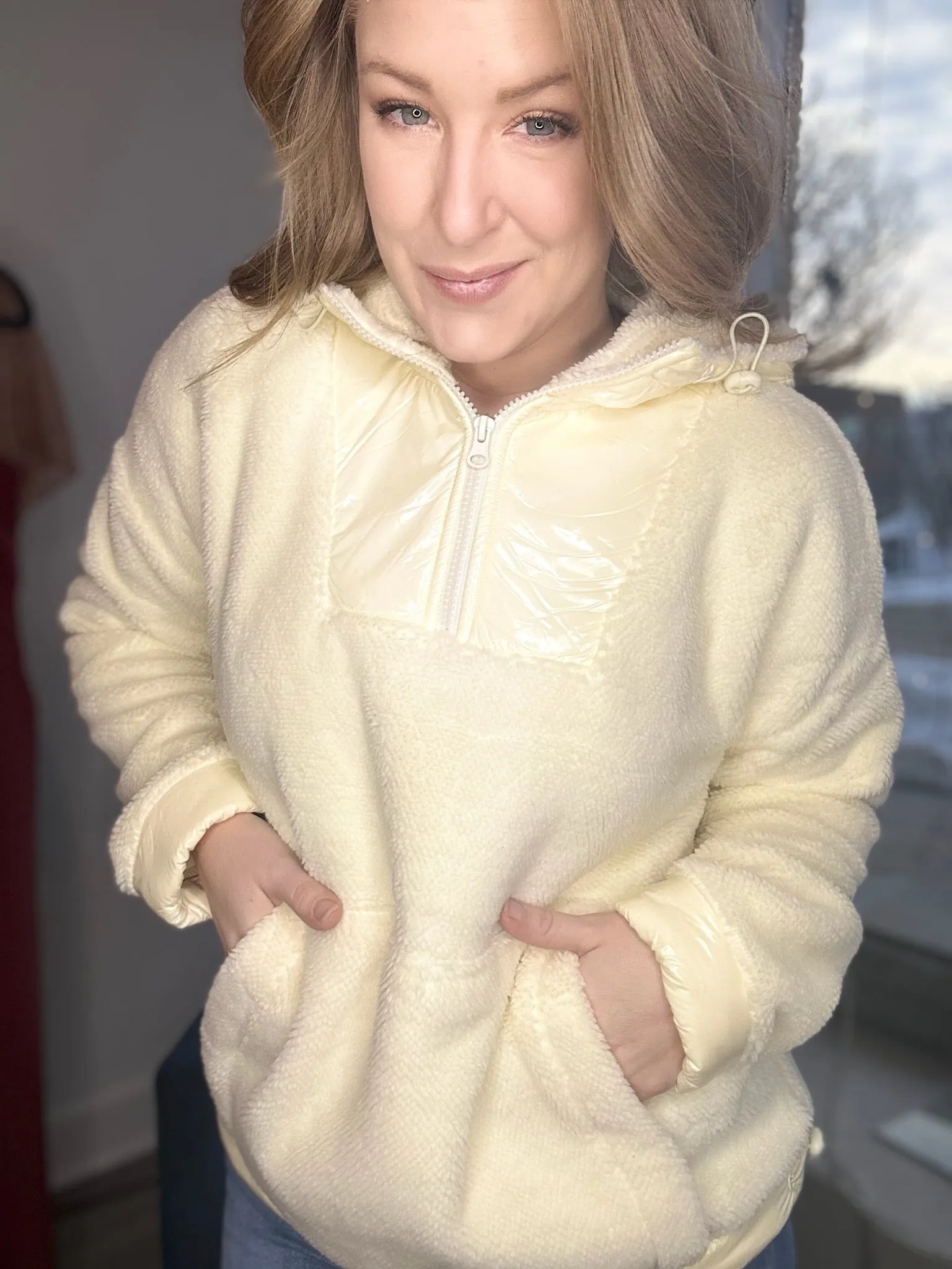 Cream Plush Half Zip Hoodie