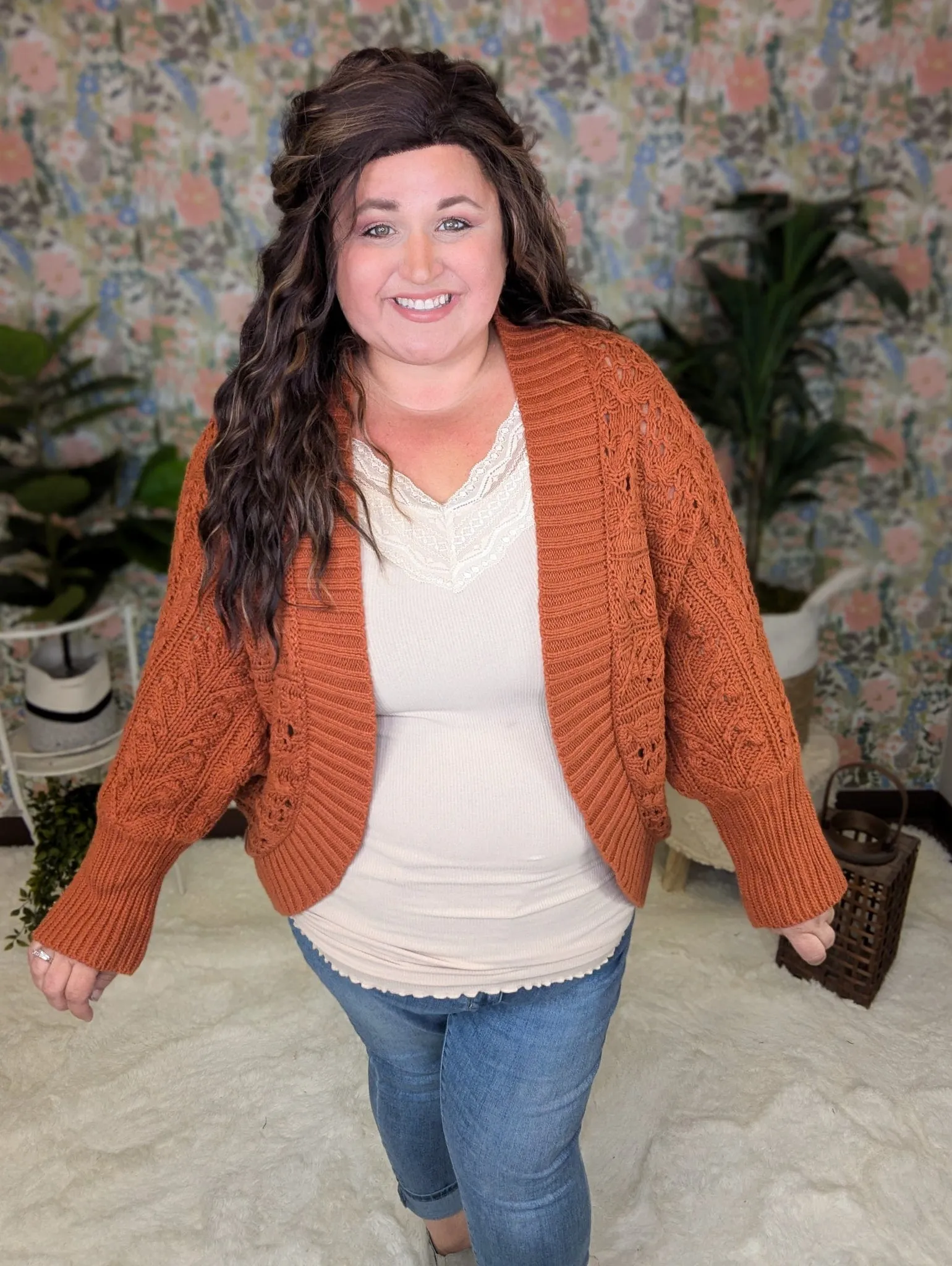 Dani Textured Dolman Sweater Cardigan in Rust