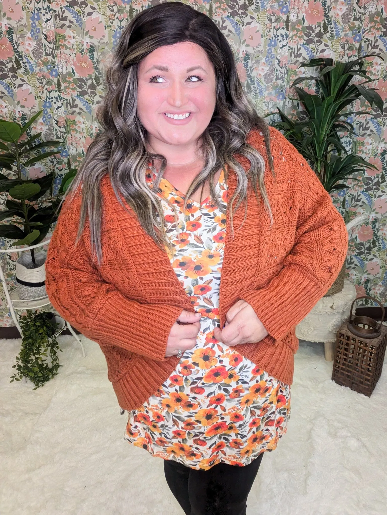 Dani Textured Dolman Sweater Cardigan in Rust