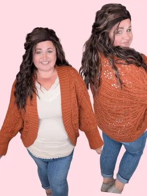 Dani Textured Dolman Sweater Cardigan in Rust