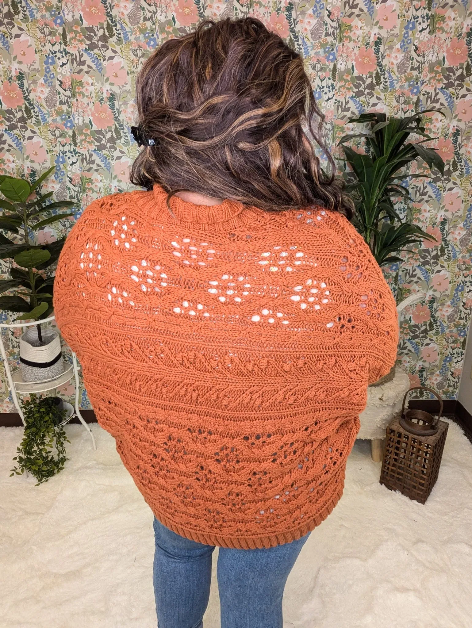Dani Textured Dolman Sweater Cardigan in Rust