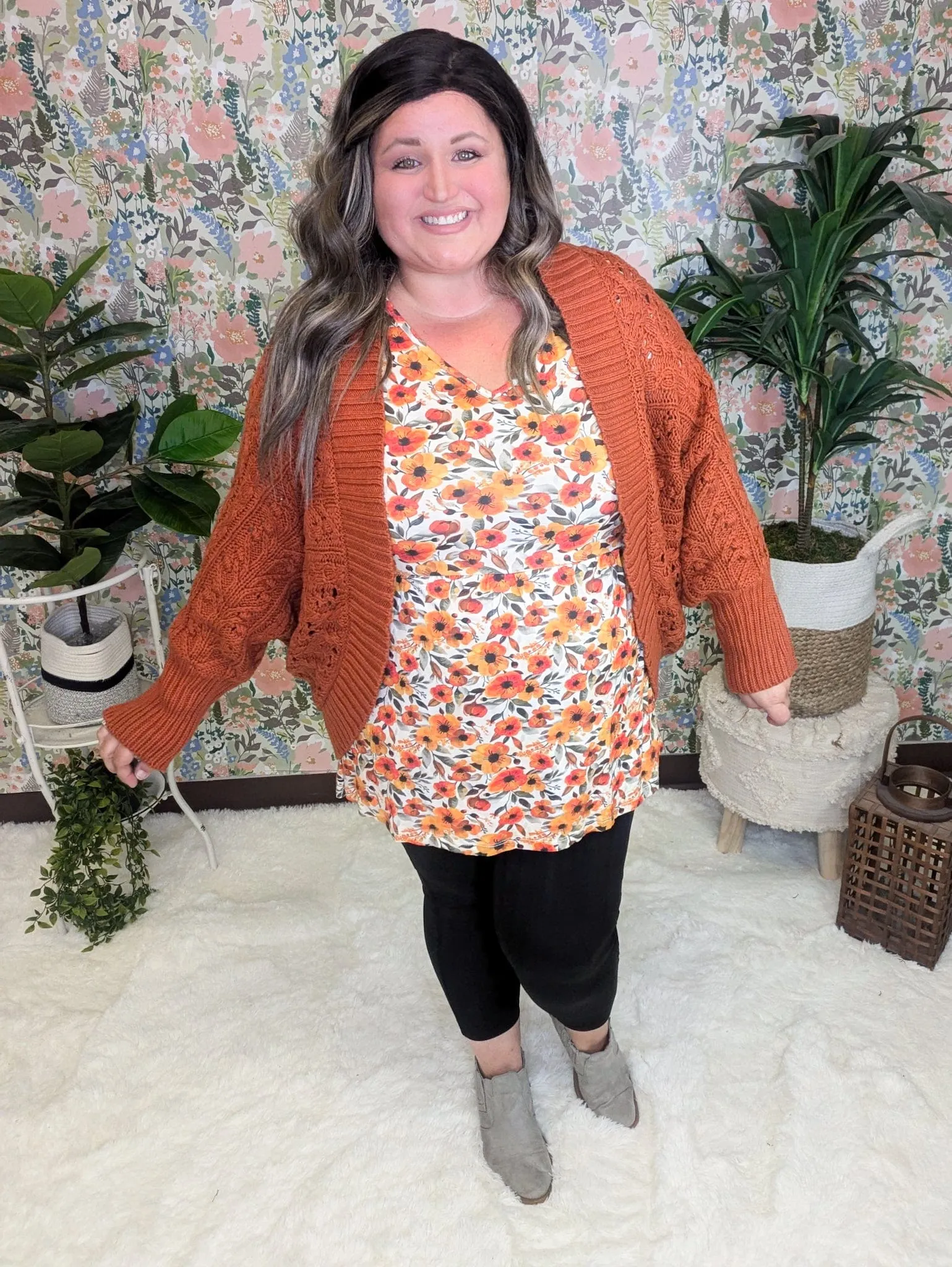 Dani Textured Dolman Sweater Cardigan in Rust