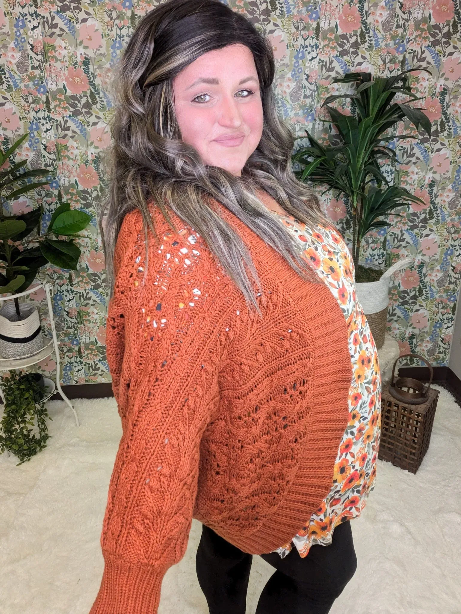 Dani Textured Dolman Sweater Cardigan in Rust