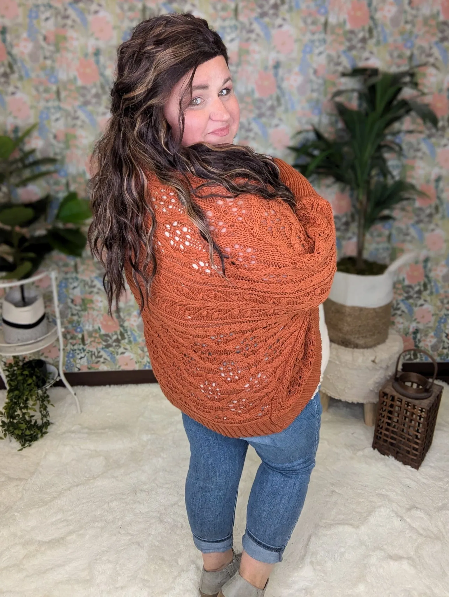 Dani Textured Dolman Sweater Cardigan in Rust