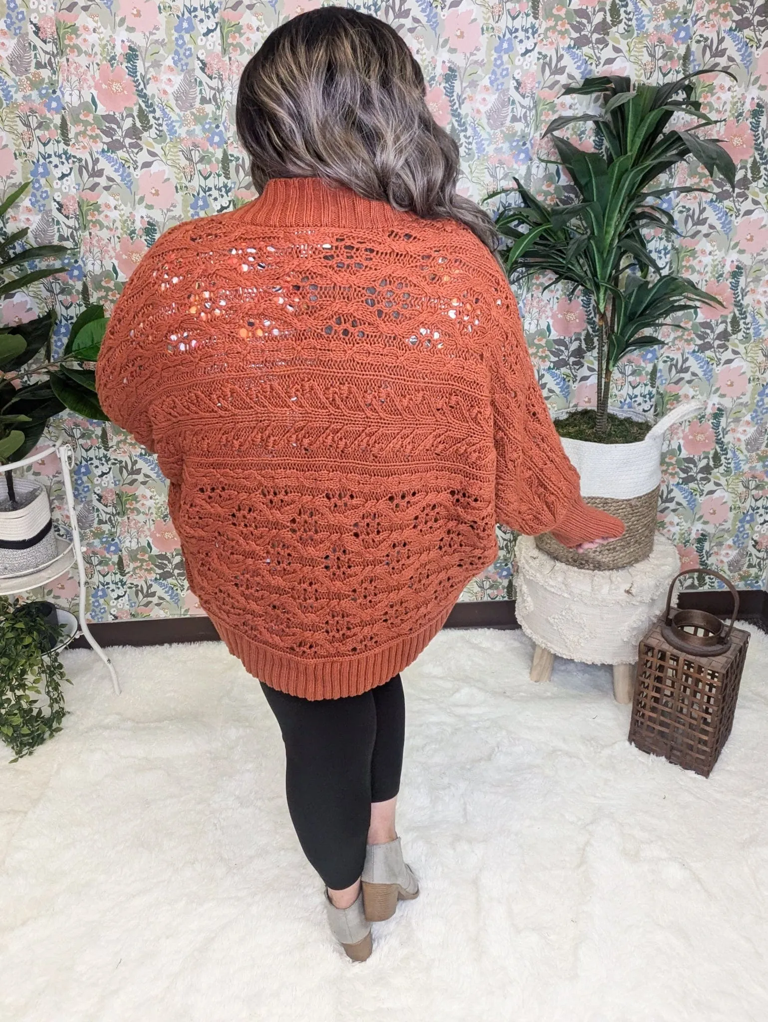 Dani Textured Dolman Sweater Cardigan in Rust