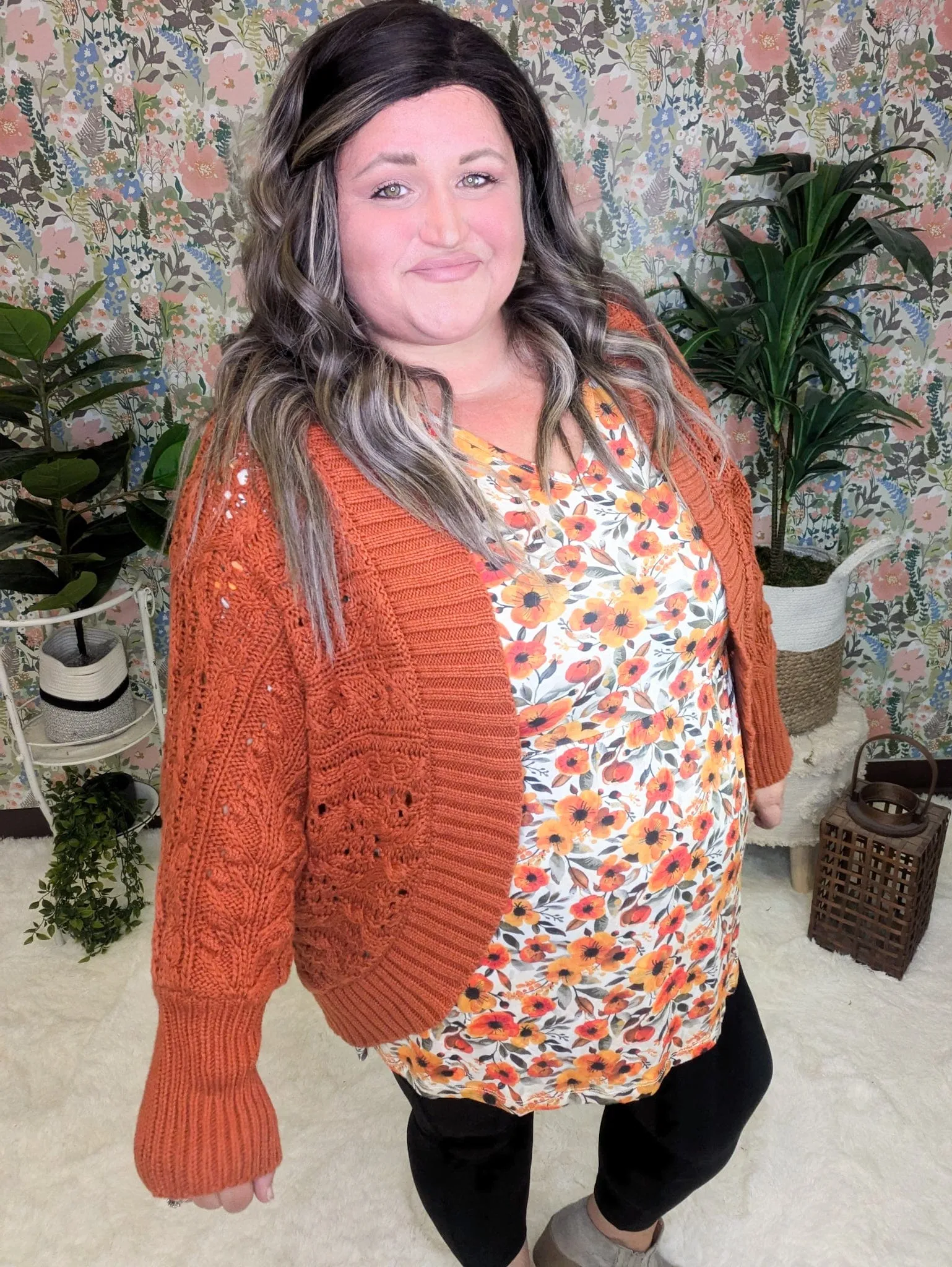 Dani Textured Dolman Sweater Cardigan in Rust
