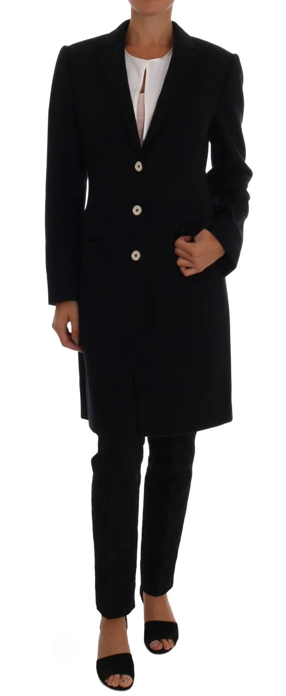 Dark Blue Wool Single Breasted Coat