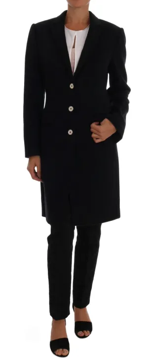 Dark Blue Wool Single Breasted Coat
