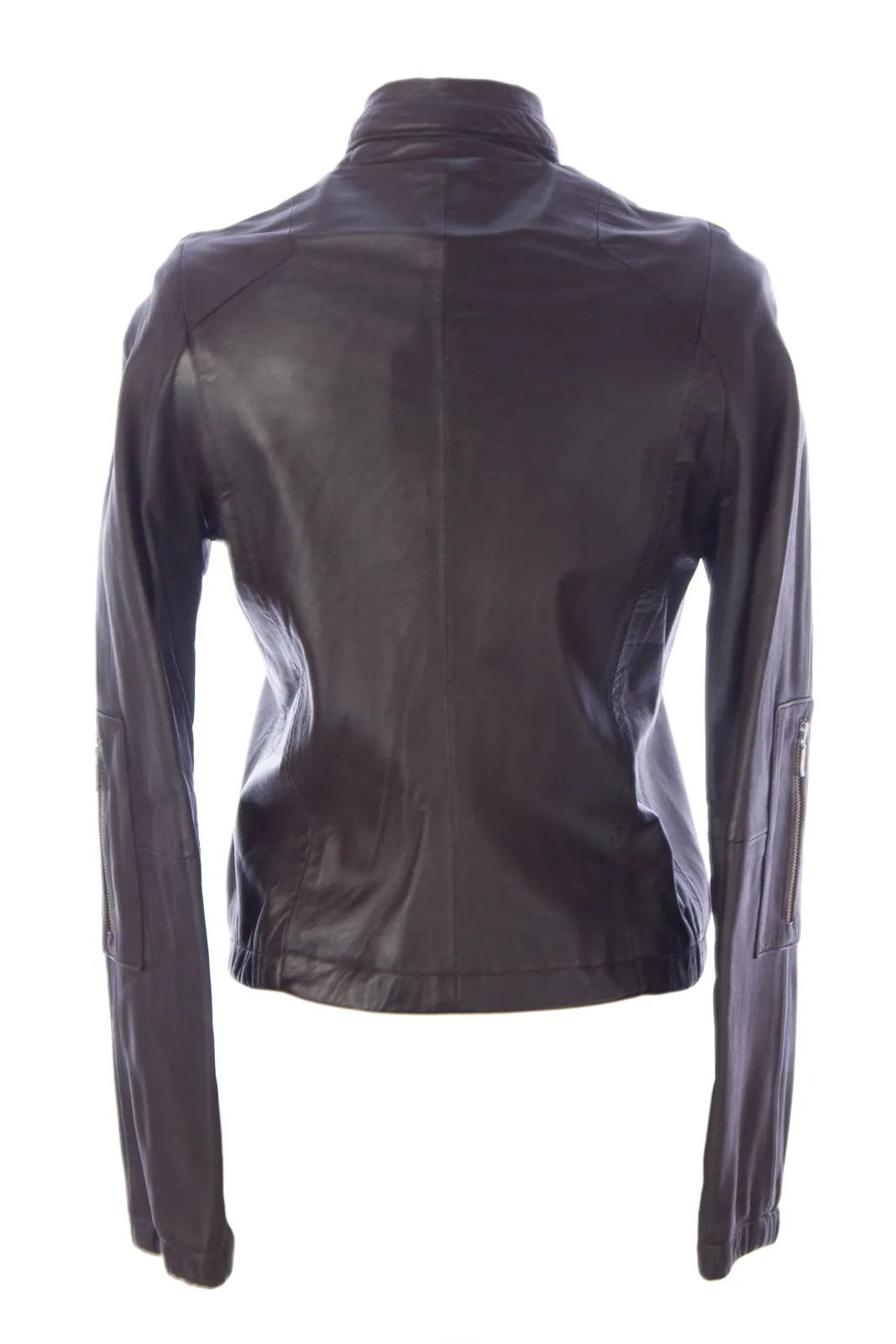DOMA by Luciano Abitboul Dark Brown Buckle Collar Moto Jacket 1392 Sz S $698 NEW