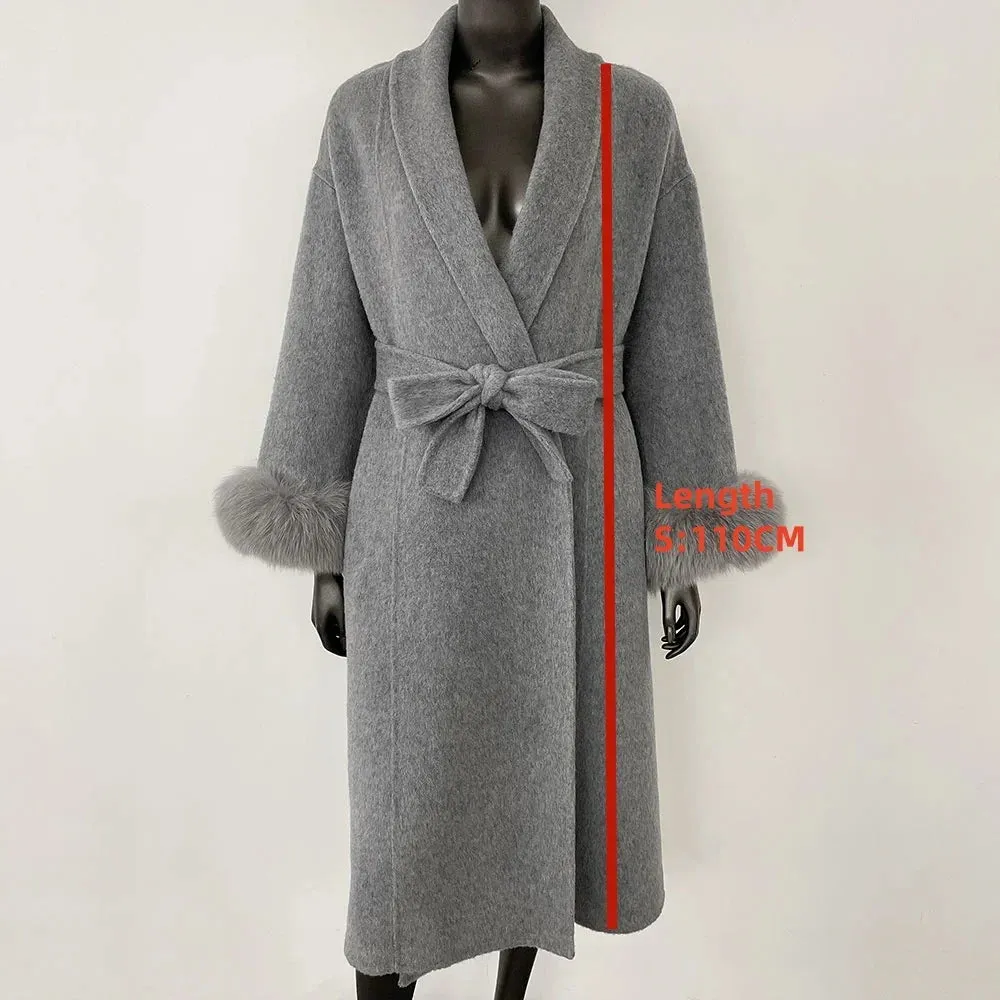 Elegant OL Office Lady Overcoats Fur Patchwork Long Sleeve Woolen Coat Beautiful Women's Clothing Jacket Autumn 2025 Spring