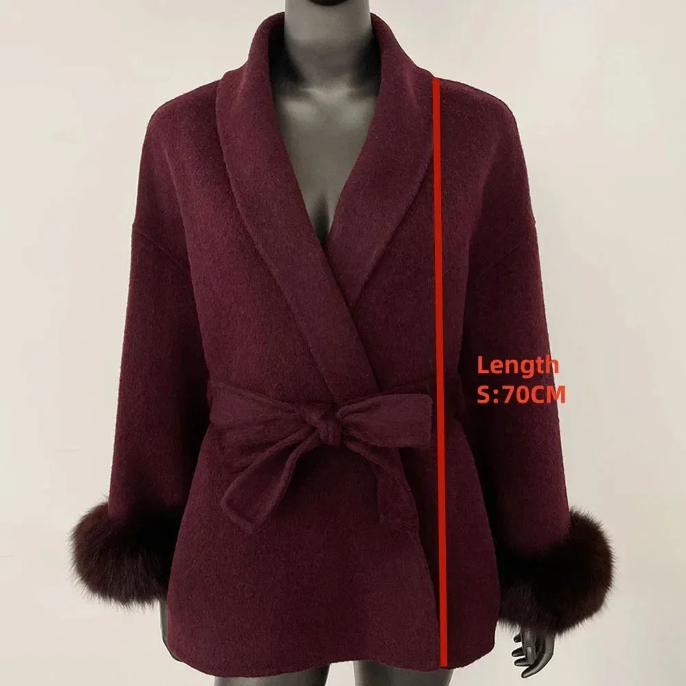 Elegant OL Office Lady Overcoats Fur Patchwork Long Sleeve Woolen Coat Beautiful Women's Clothing Jacket Autumn 2025 Spring