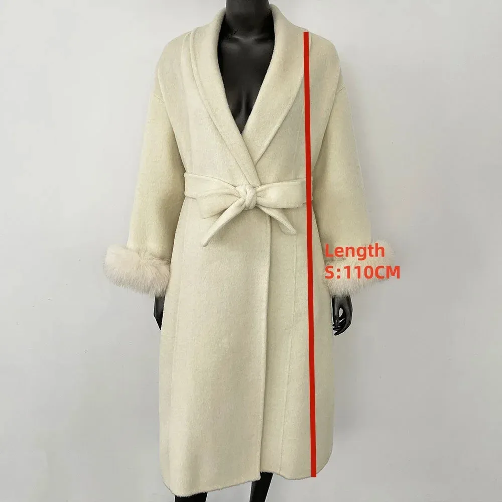 Elegant OL Office Lady Overcoats Fur Patchwork Long Sleeve Woolen Coat Beautiful Women's Clothing Jacket Autumn 2025 Spring