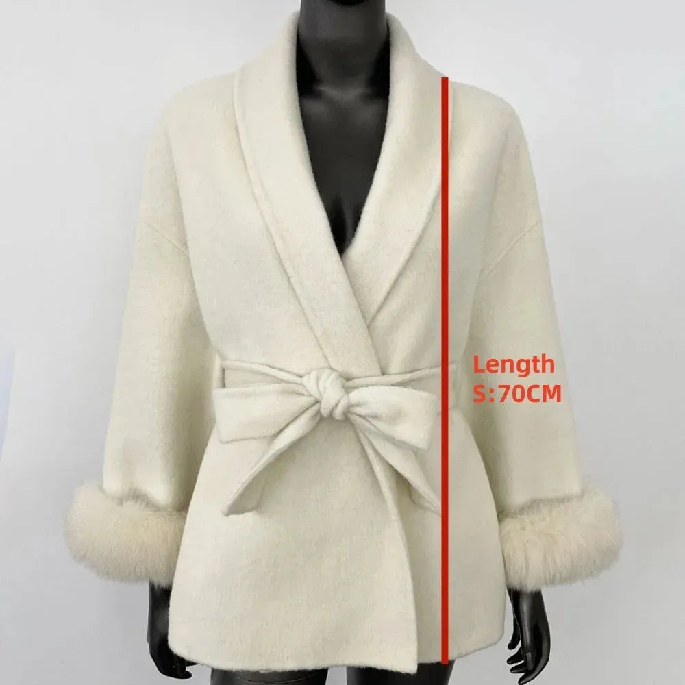 Elegant OL Office Lady Overcoats Fur Patchwork Long Sleeve Woolen Coat Beautiful Women's Clothing Jacket Autumn 2025 Spring