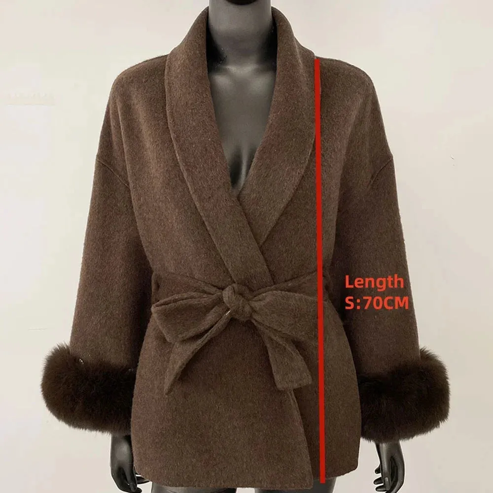 Elegant OL Office Lady Overcoats Fur Patchwork Long Sleeve Woolen Coat Beautiful Women's Clothing Jacket Autumn 2025 Spring