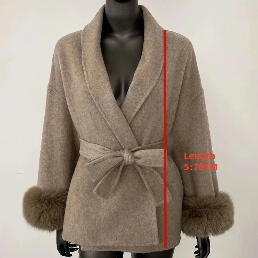 Elegant OL Office Lady Overcoats Fur Patchwork Long Sleeve Woolen Coat Beautiful Women's Clothing Jacket Autumn 2025 Spring