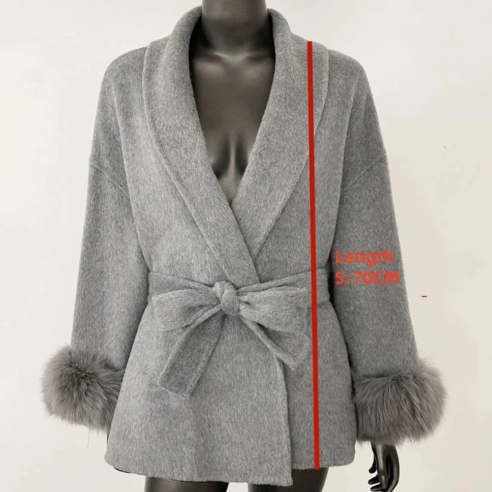 Elegant OL Office Lady Overcoats Fur Patchwork Long Sleeve Woolen Coat Beautiful Women's Clothing Jacket Autumn 2025 Spring