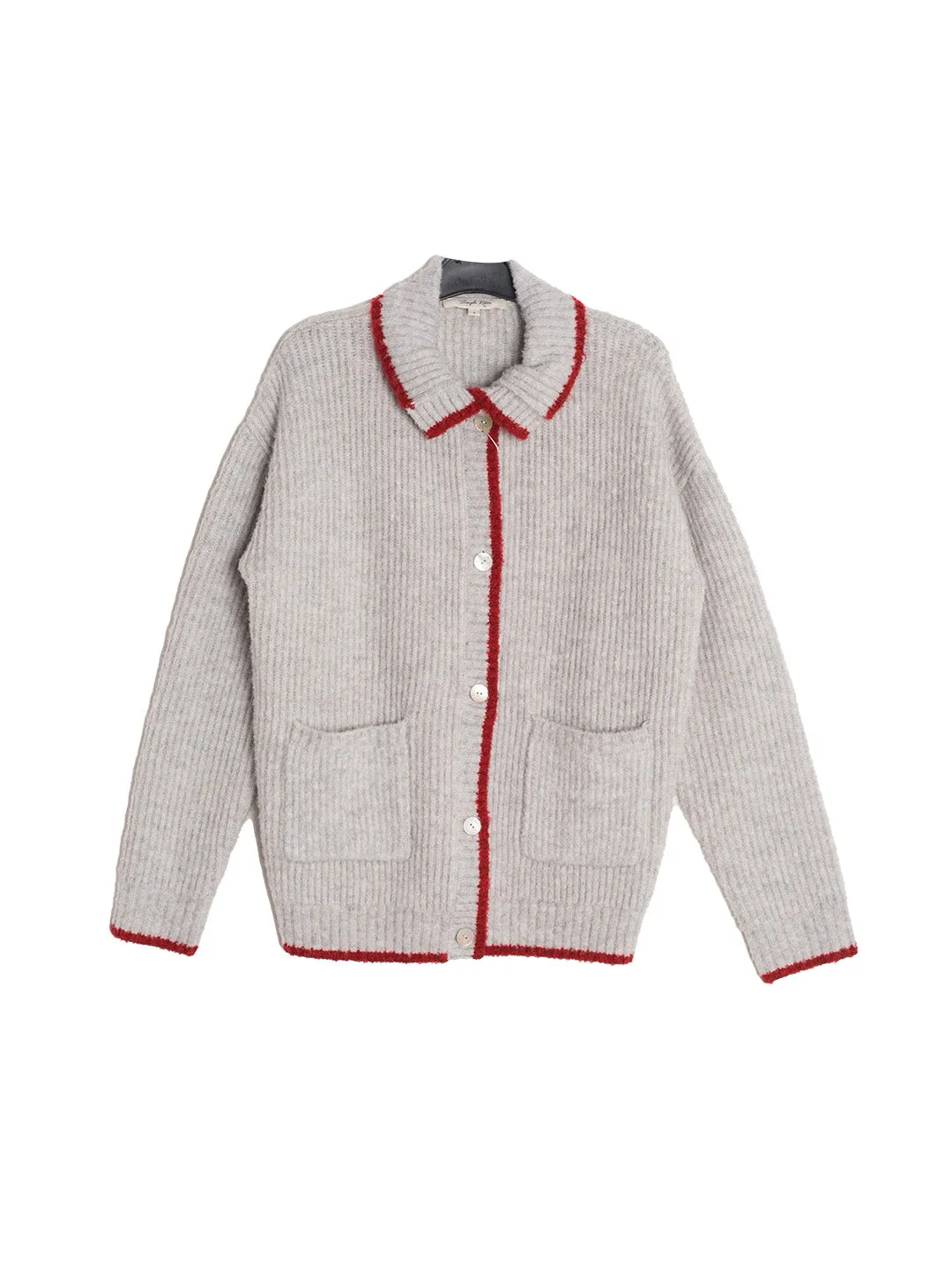 Ellis Lapel Contrasting Pocket Wool Cardigan - Blue