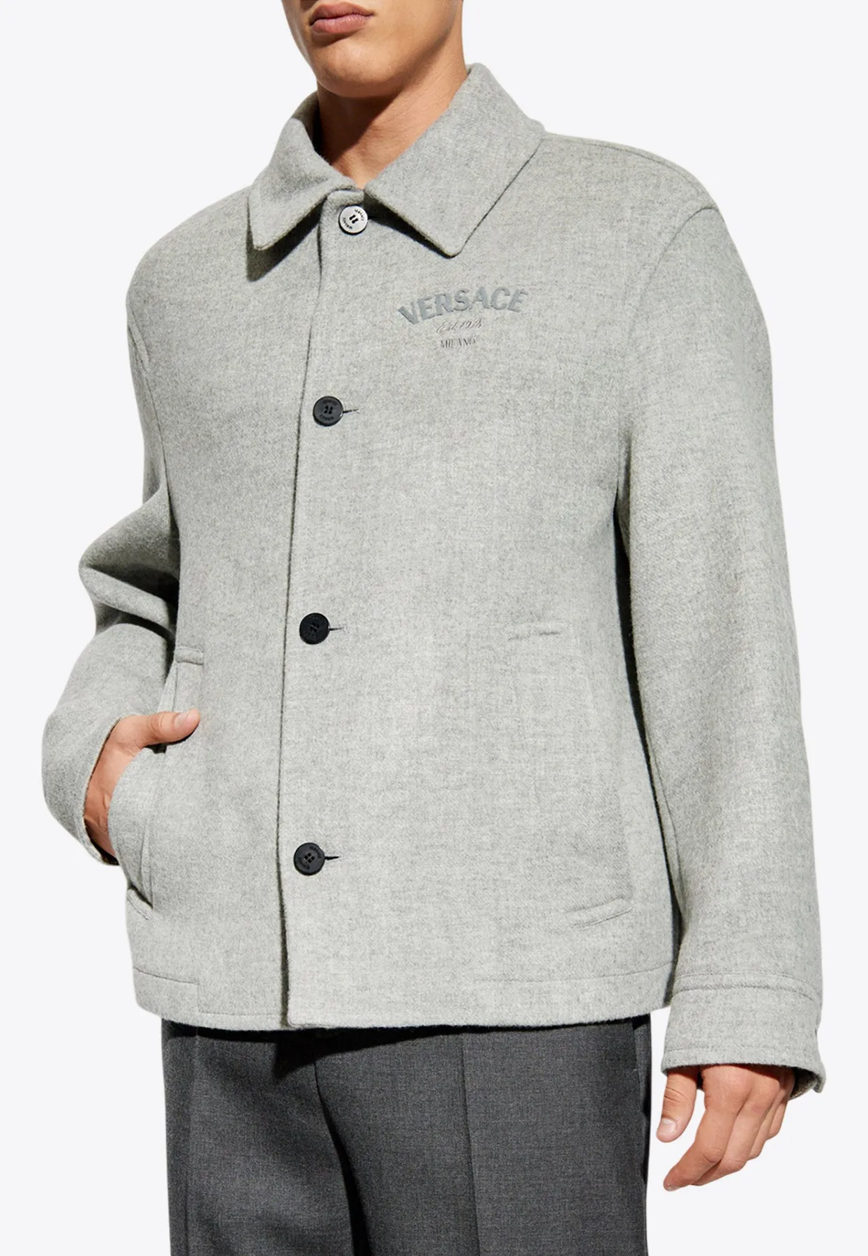 Embroidered Logo Wool Short Coat