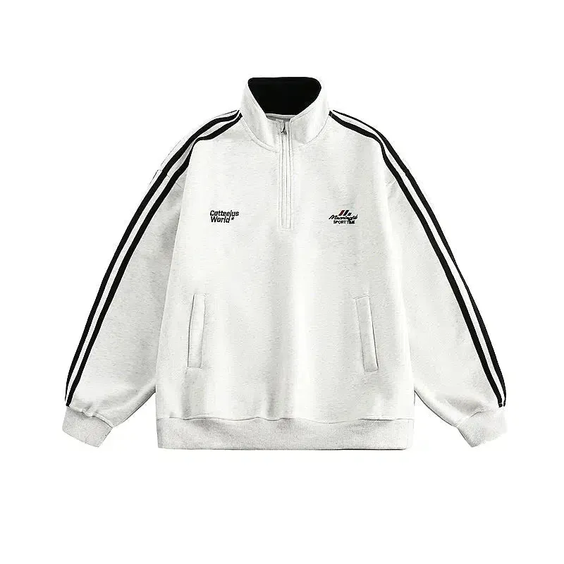 Embroidered Striped Stand Collar Jacket
