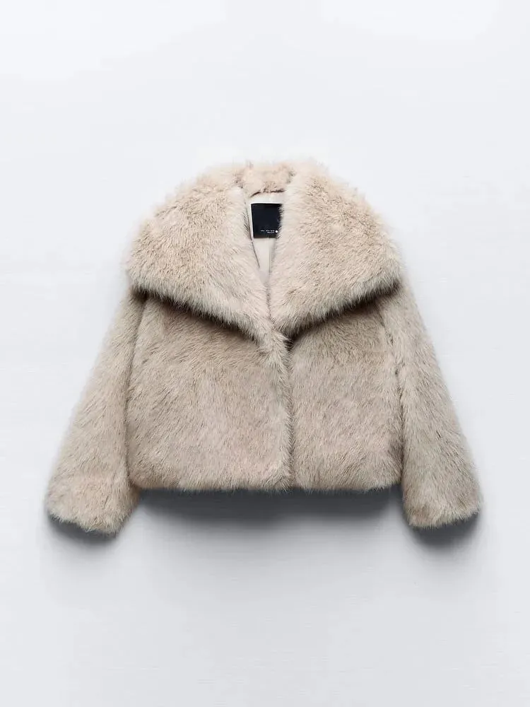 Fashion Luxury Fluffy Faux Fur Women Jacket Winter Long Sleeve Shaggy Overcoats Thick Warm Fox Fur Coat Female Street Outerwear