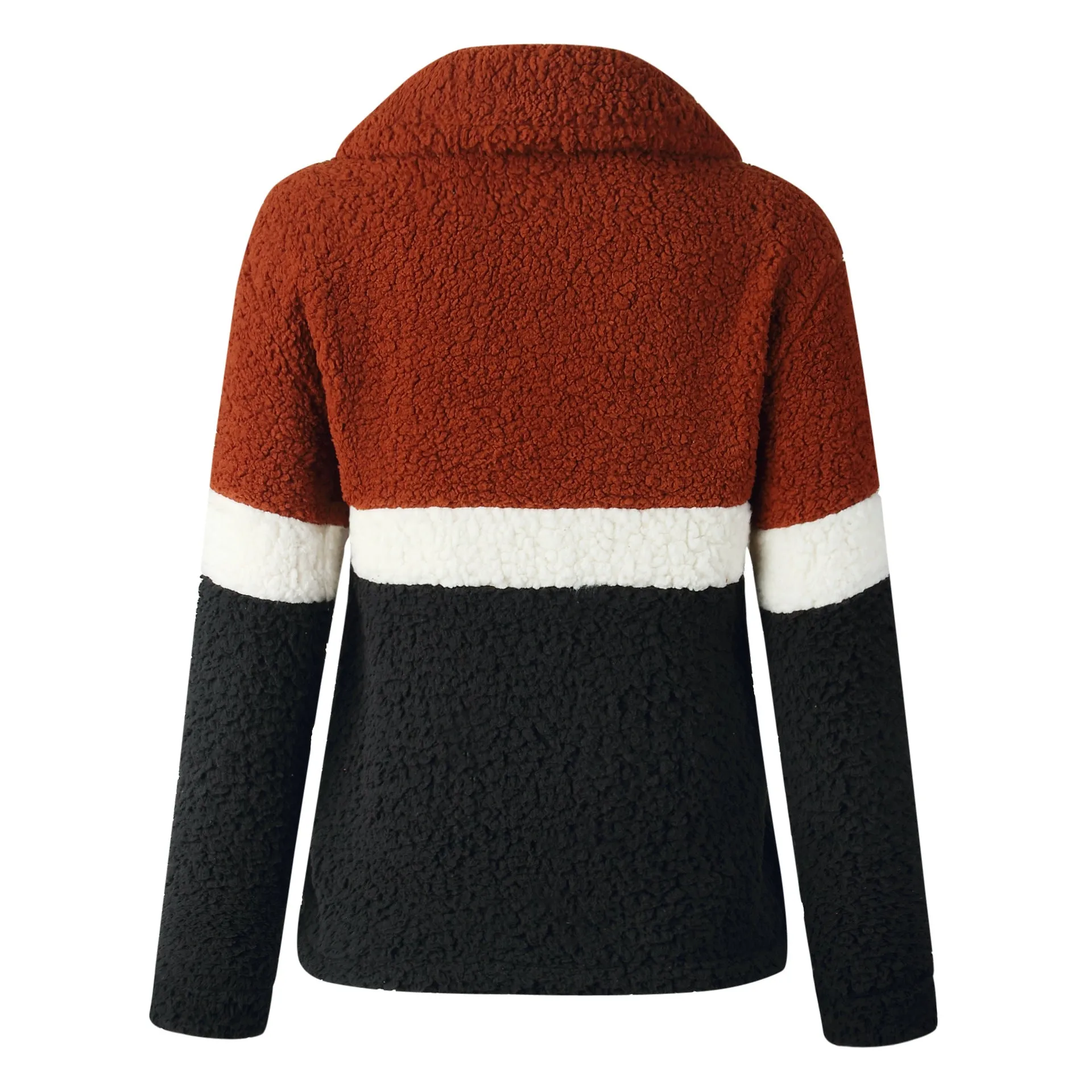 Fashion Plush Colorblock Pocket Women's Jacket Coat