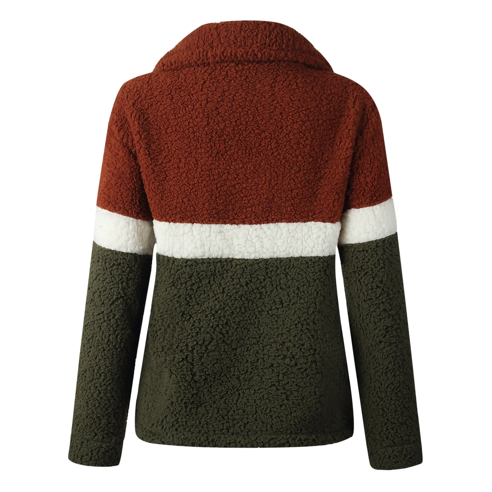 Fashion Plush Colorblock Pocket Women's Jacket Coat