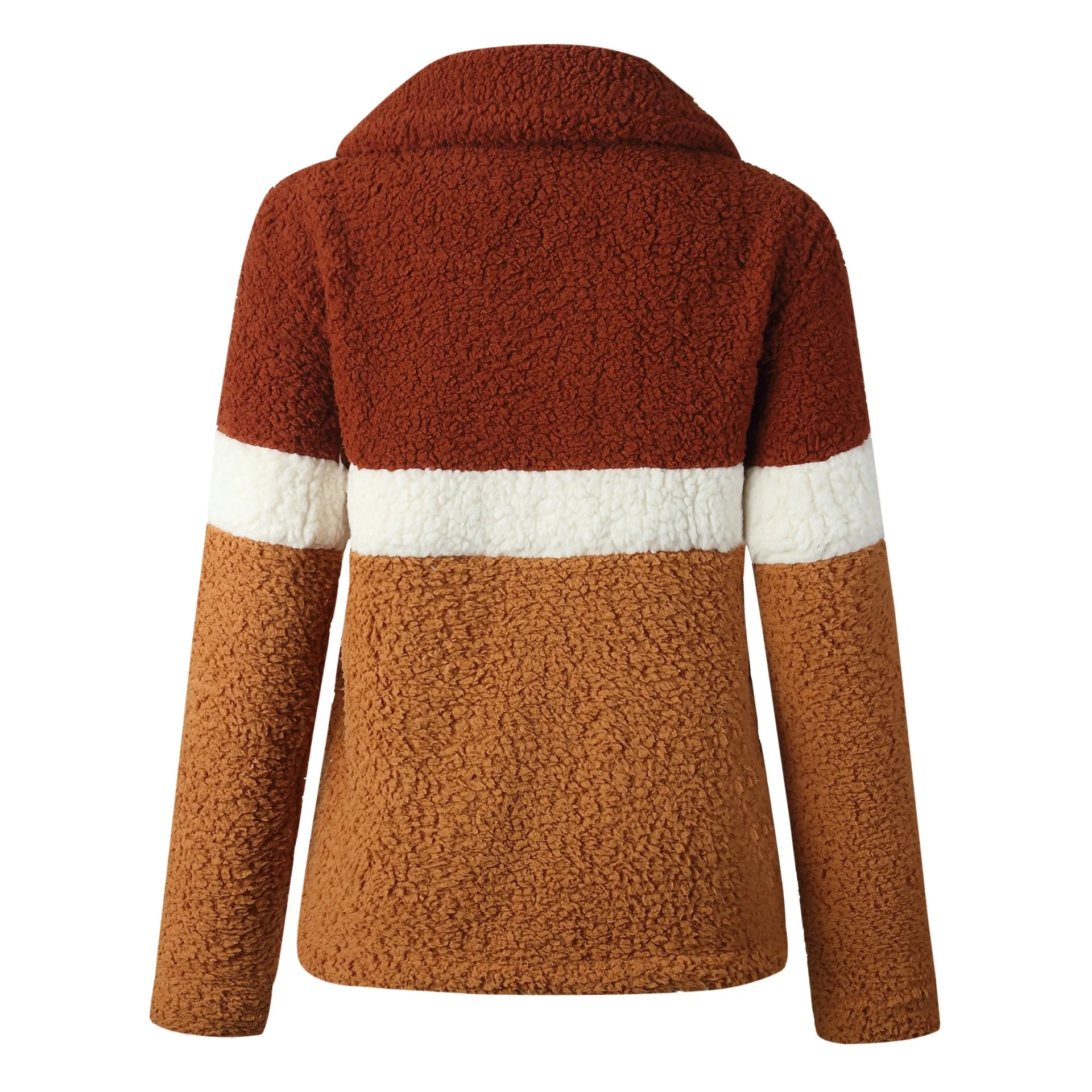 Fashion Plush Colorblock Pocket Women's Jacket Coat