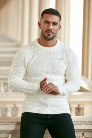 Father Sons Cream Knitted Weave Super Slim Jumper With Metal Decal - FSJ012