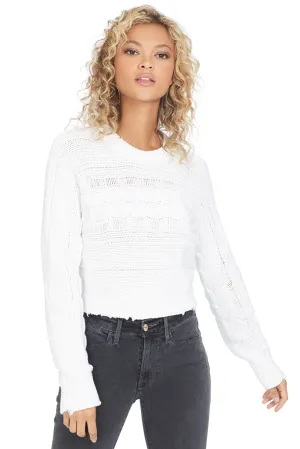 Fever Cropped Cable Crewneck Sweater (Blanc)