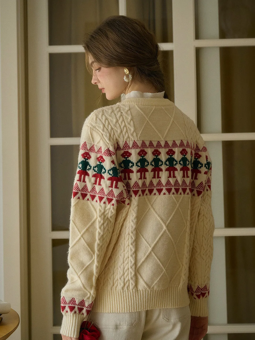 【Final Sale】Alianna Fair Isle Ribbed Round Neck Christmas Pattern Knit Sweater