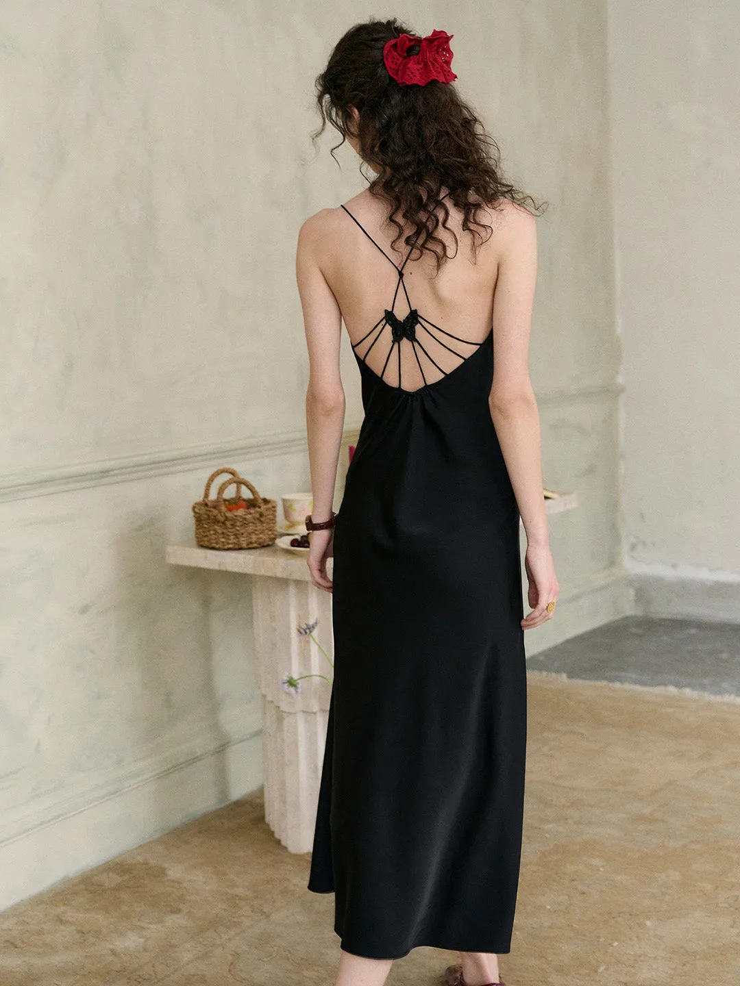 【Final Sale】Amaris Versatile V-Neck Back Lace-up Black Suspender Dress
