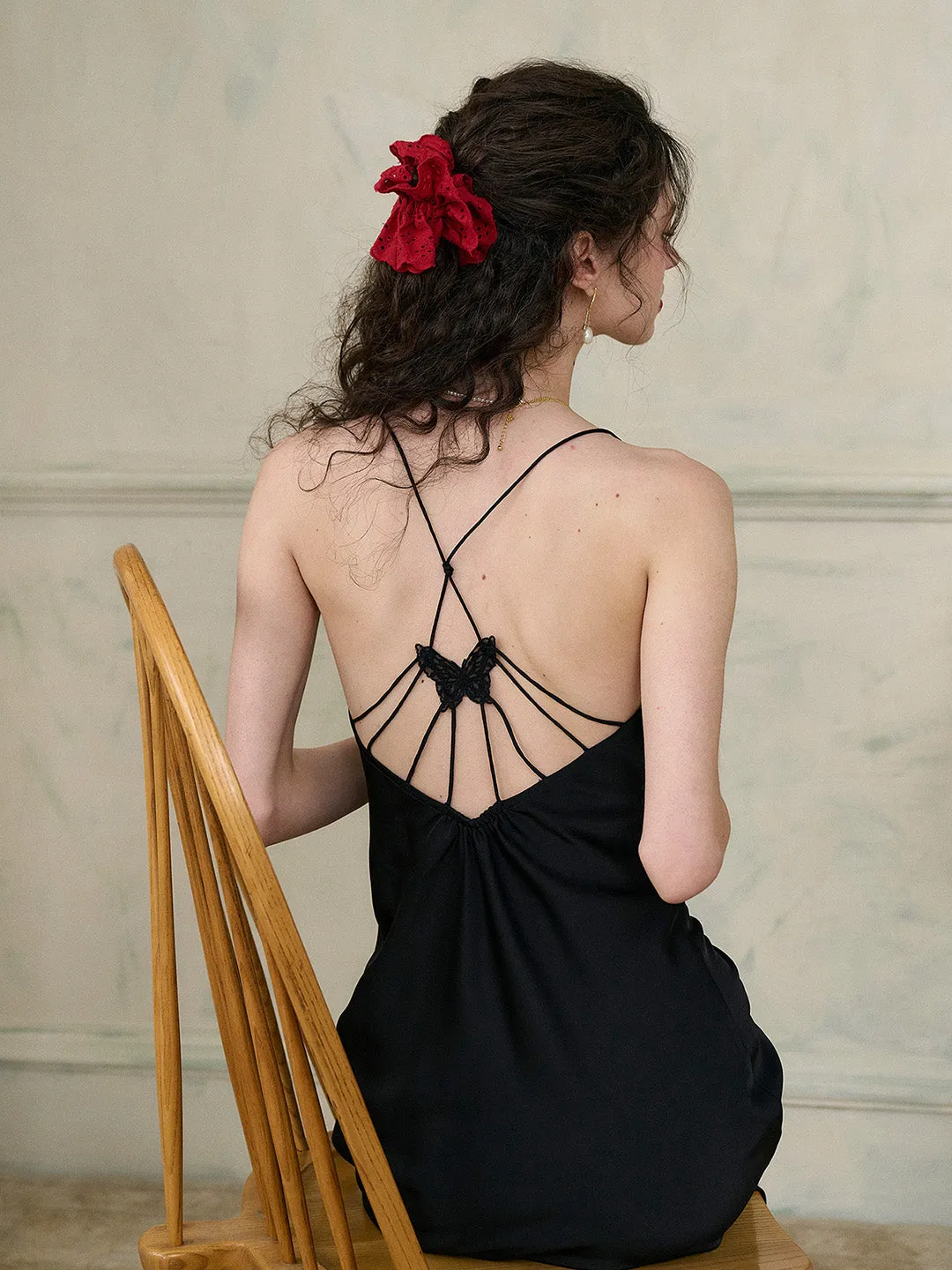 【Final Sale】Amaris Versatile V-Neck Back Lace-up Black Suspender Dress