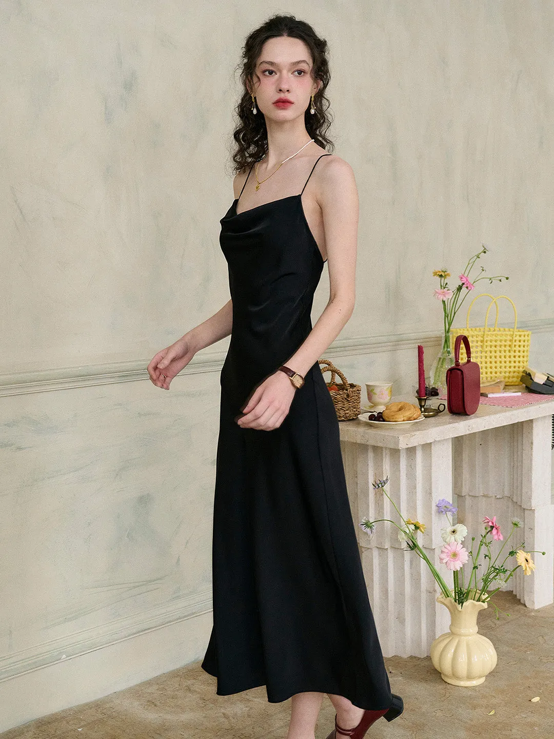 【Final Sale】Amaris Versatile V-Neck Back Lace-up Black Suspender Dress
