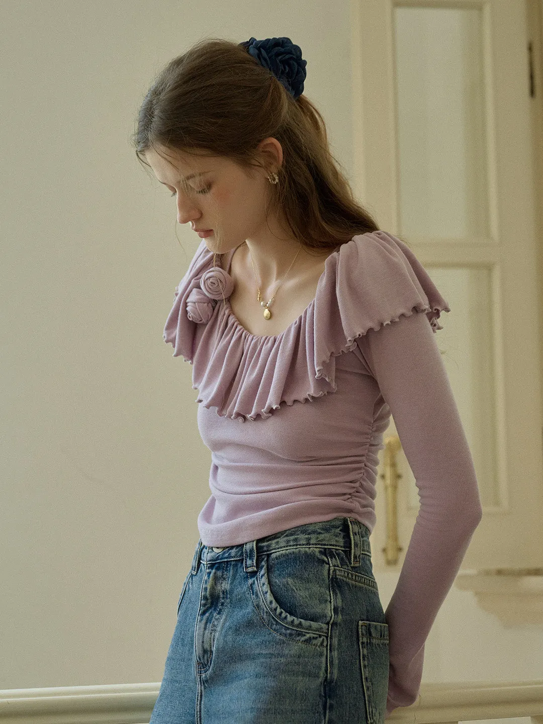 【Final Sale】Azalea Round Neck 3D Rose Top