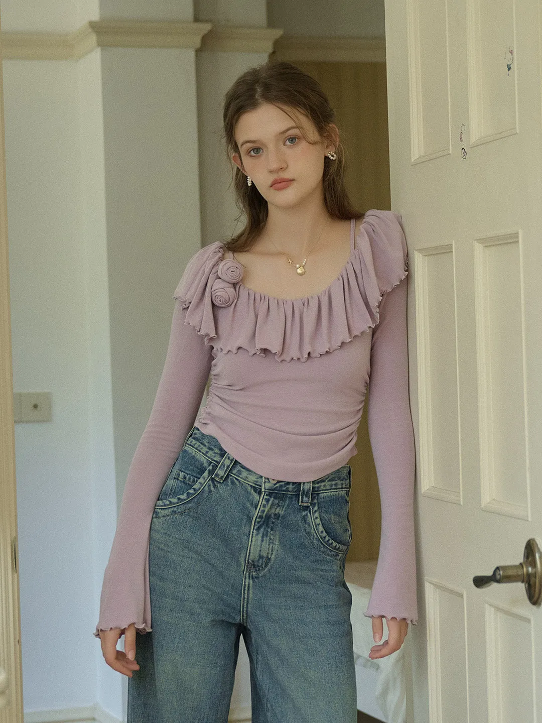 【Final Sale】Azalea Round Neck 3D Rose Top