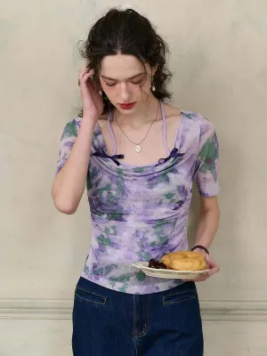 【Final Sale】Frankie Floral Print Contrast Color Bow Top