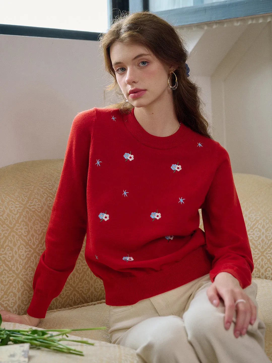 【Final Sale】Gracie Round Neck Embroidery Sweater