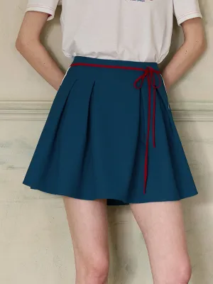 【Final Sale】Hadlee Cute Contrasting Lace-up Pleated A-Line Skirt