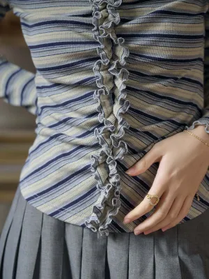 【Final Sale】Imara V-Neck Ruffles Stripes Top