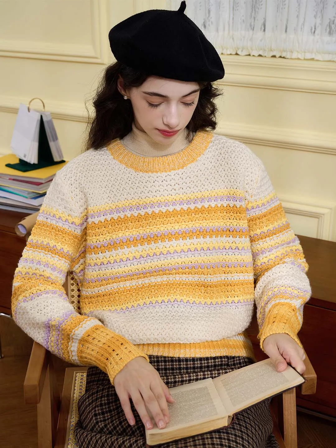 【Final Sale】Olive Classic Crew Neck Contrast Sweater