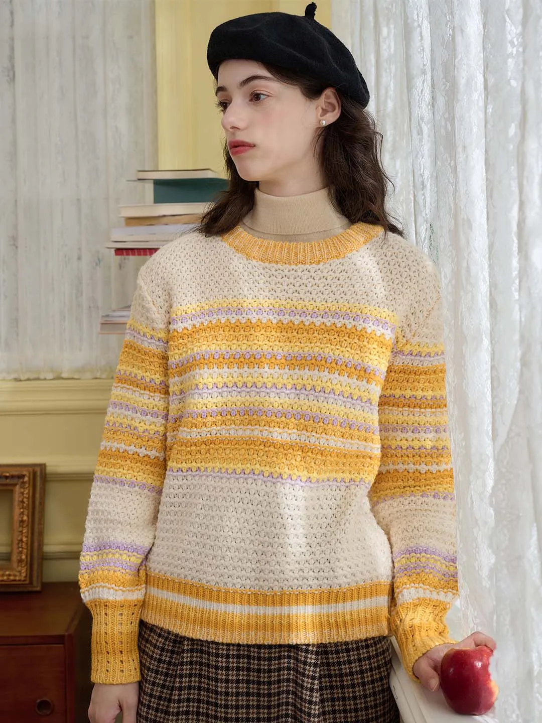 【Final Sale】Olive Classic Crew Neck Contrast Sweater