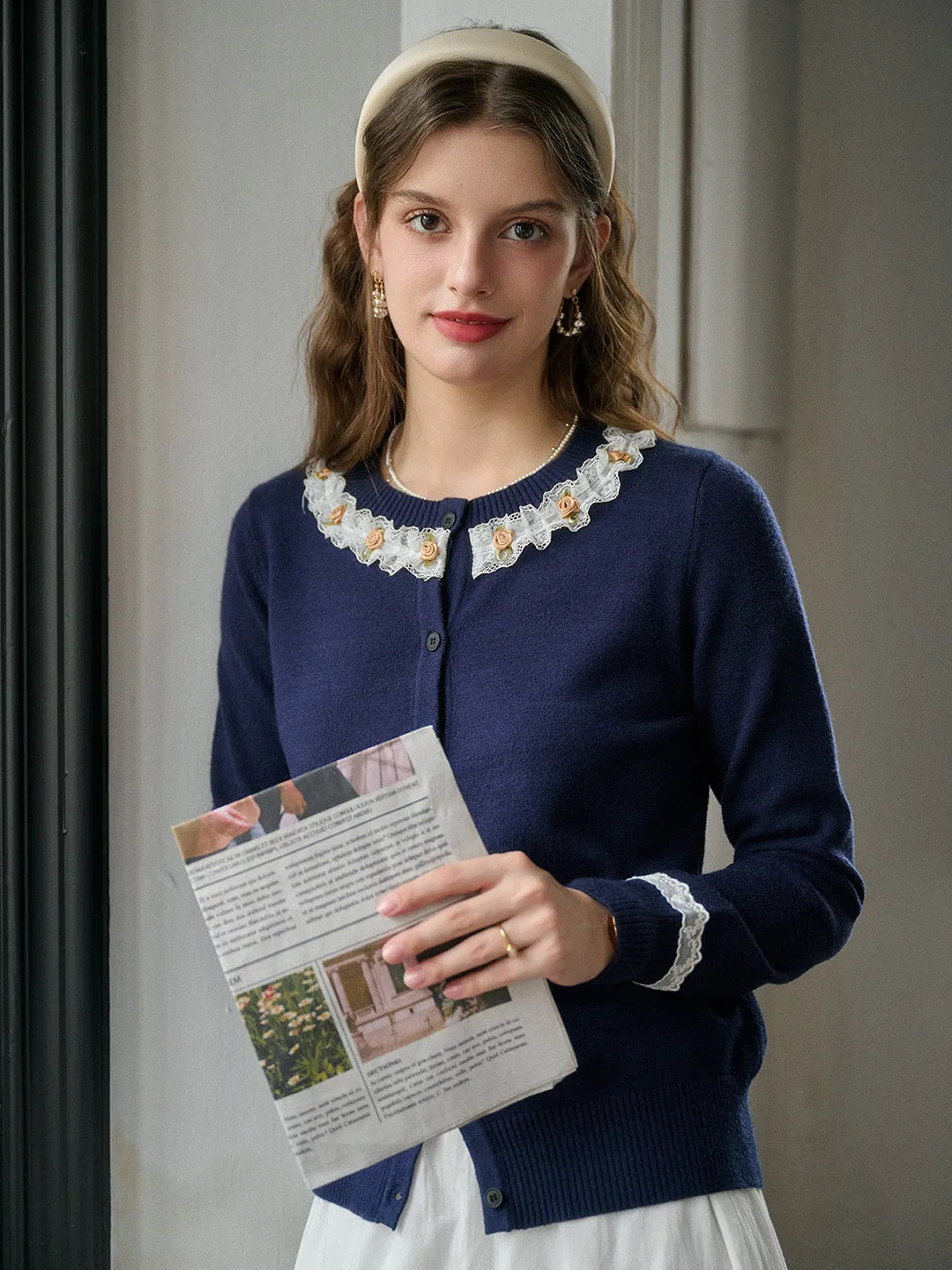 【Final Sale】Soleil Round Neck Lace Cardigan