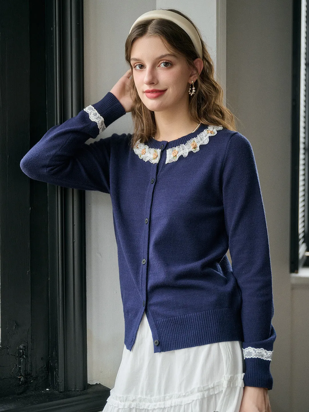 【Final Sale】Soleil Round Neck Lace Cardigan