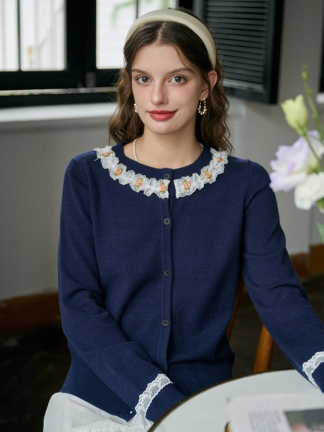 【Final Sale】Soleil Round Neck Lace Cardigan