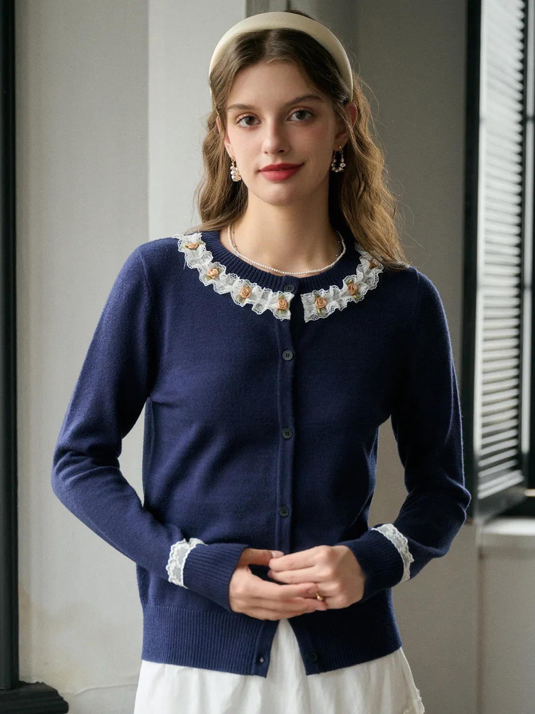 【Final Sale】Soleil Round Neck Lace Cardigan