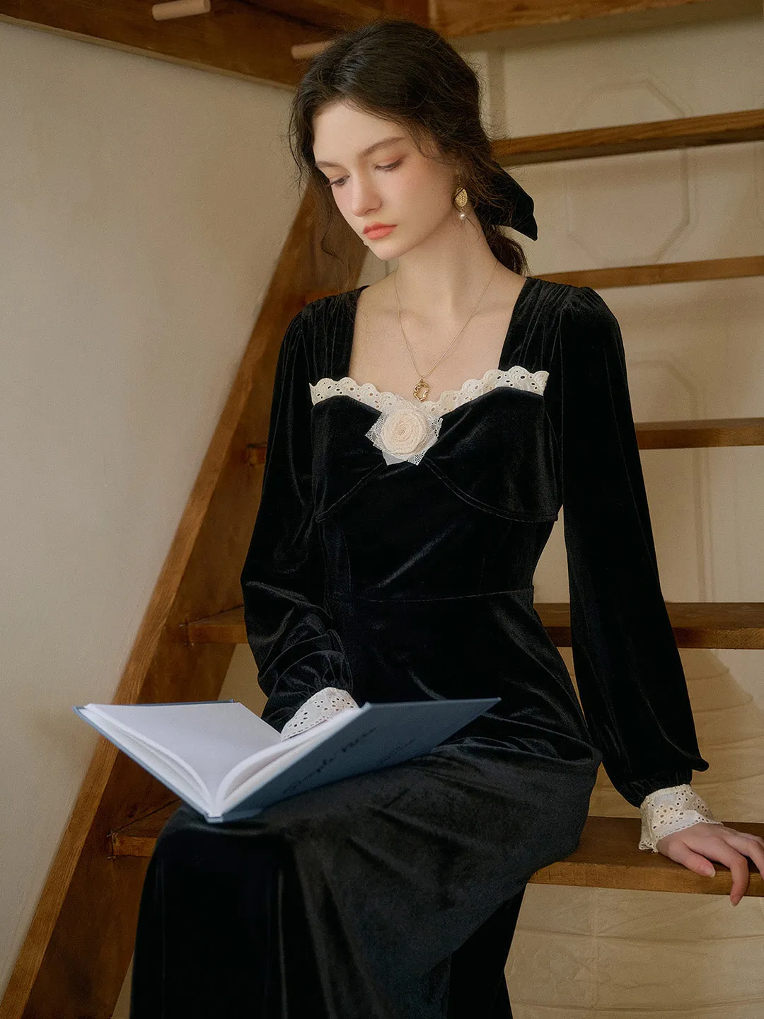 【Final Sale】Valentina Square Collar Rose Dress