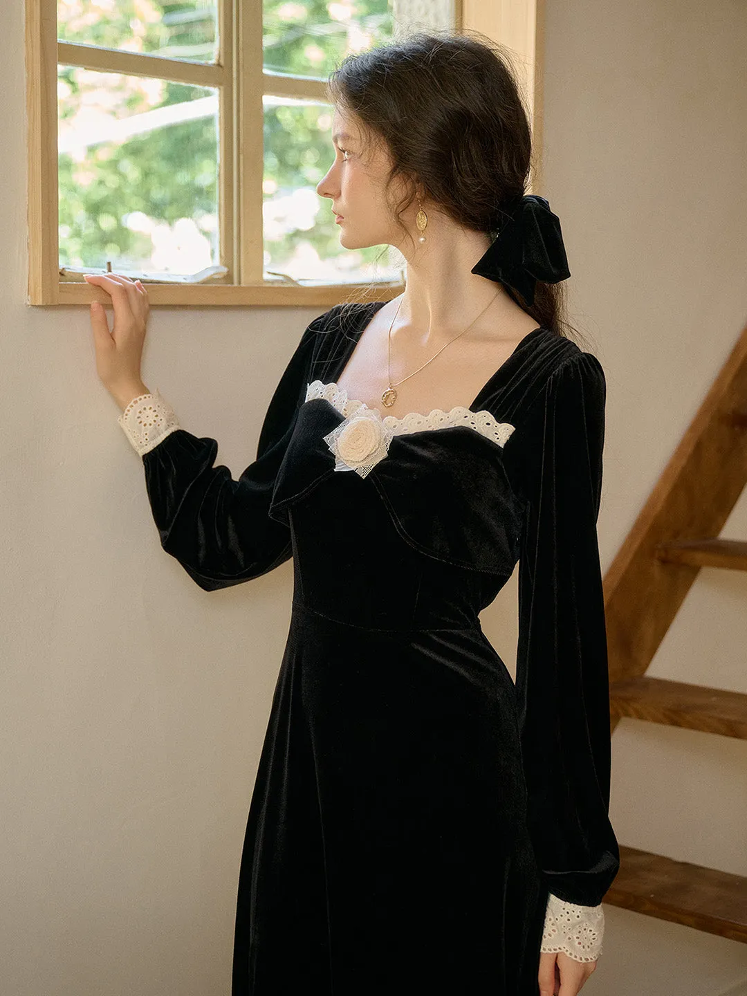 【Final Sale】Valentina Square Collar Rose Dress